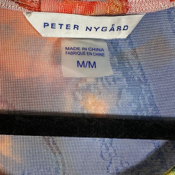 Peter Nygard Bright Colorful Art to Wear Abstract Mesh Burnout Tunic Top Medium - Picture 3 of 5